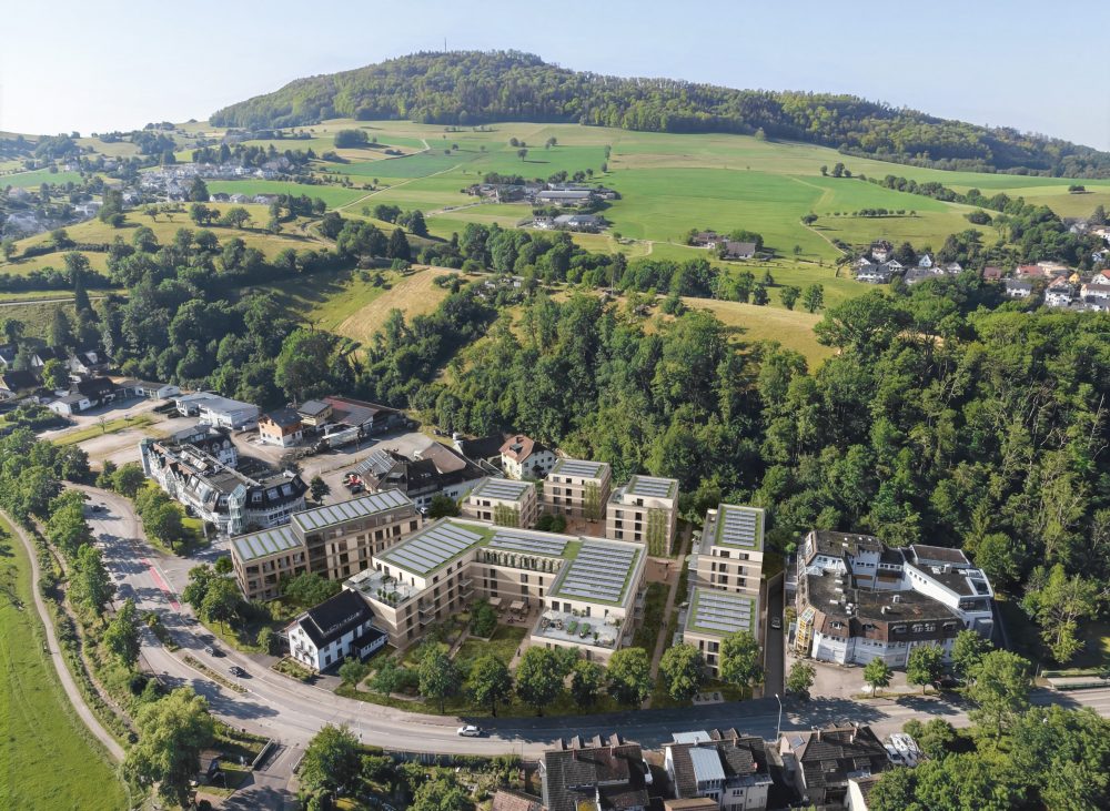 Quartier der Generationen Au — Luftbild des Quartiers im Hexental