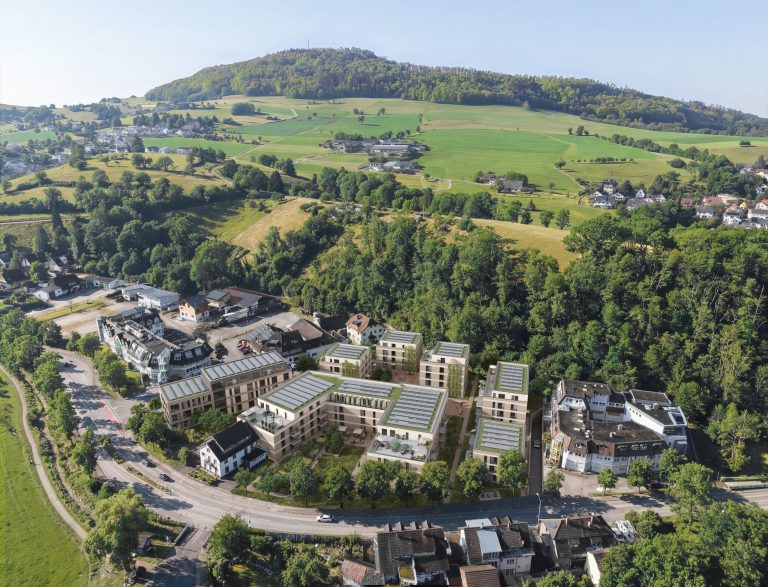 Quartier der Generationen Au — Luftbild des Quartiers im Hexental
