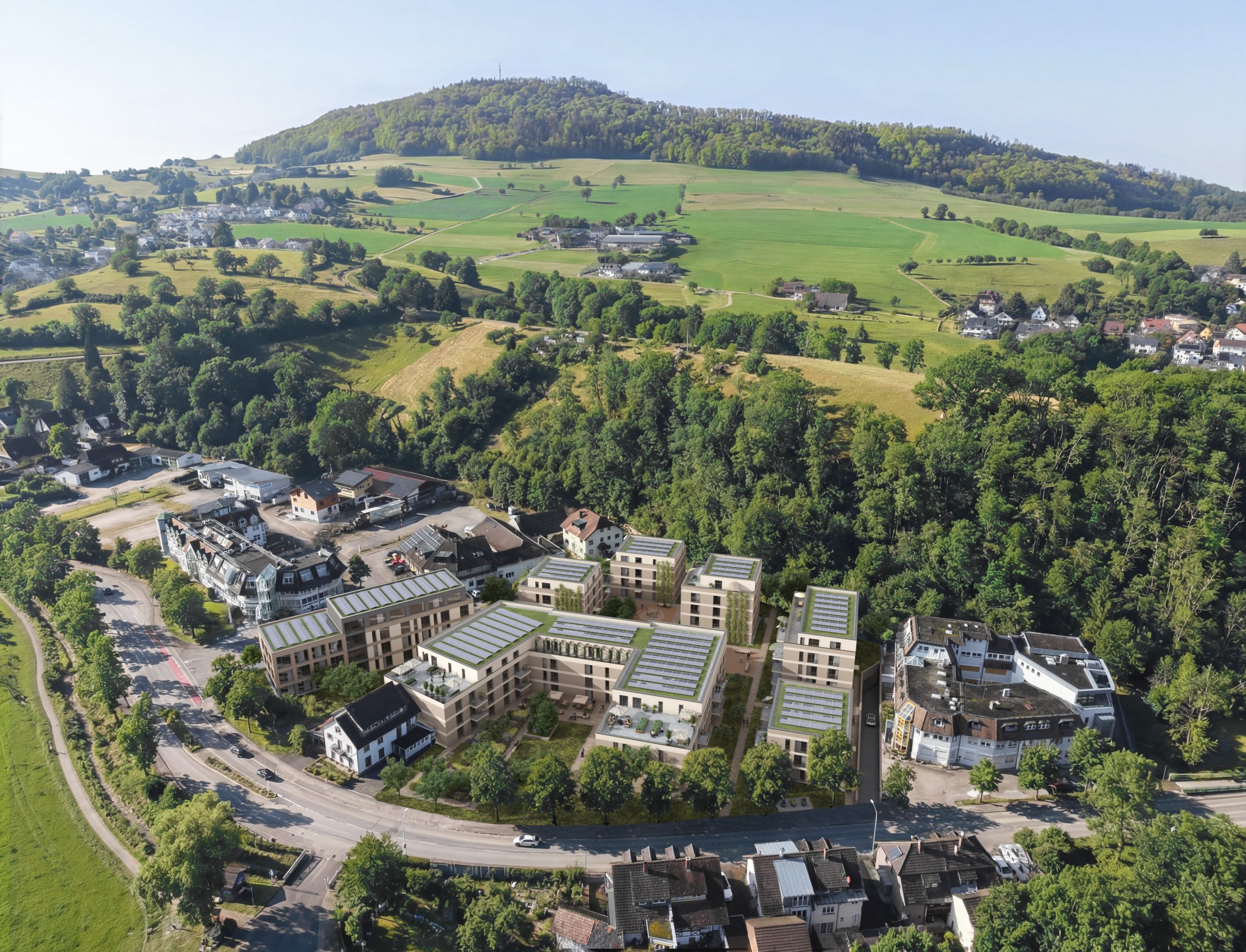 Quartier der Generationen Au — Luftbild des Quartiers im Hexental